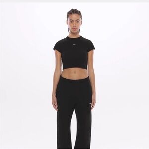 Madhappy Ribbed Baby Tee Logo Black Crop T-Shirt Size M